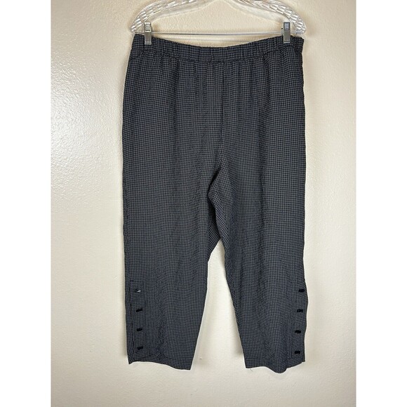 Habitat Pants - Habitat XL Pants Plaid Black Lagenlook Pull On Art To Wear Button Textured
